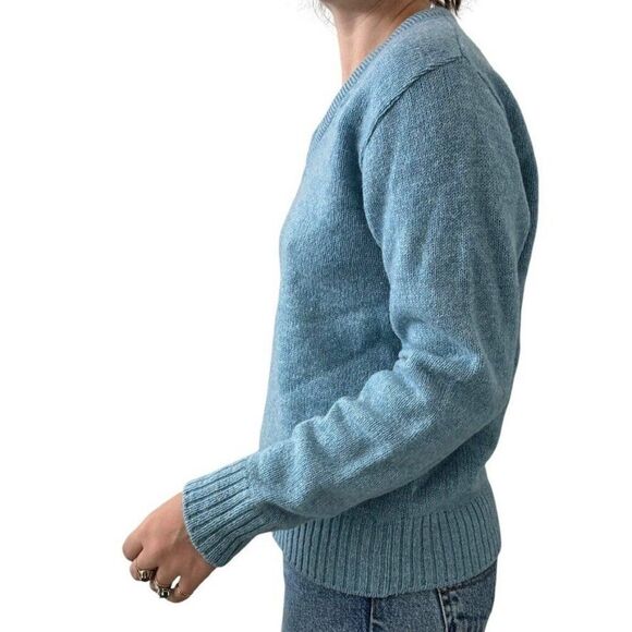 Vintage 1970s Unisex Light Bue Robert Bruce Wool V Neck Sweater Sz M Made USA - Picture 6 of 8